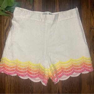 Trina Turk Women's White and Multicolor Scallop Hem Shorts sz 2